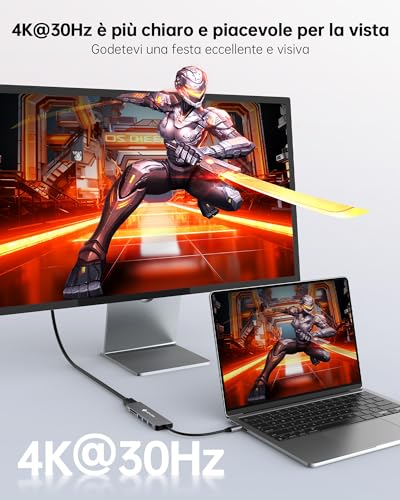 Hub USB C, Adattatore USB C con MacBook Pro/Air M1 M2, adattatore HDMI 4K, 3 x USB 3.0, Card Reader SD/TF, dock multiporta compatibile con Dell Surface Lenovo Hp altri dispositivi di tipo C - Hub USB - Immagine 3