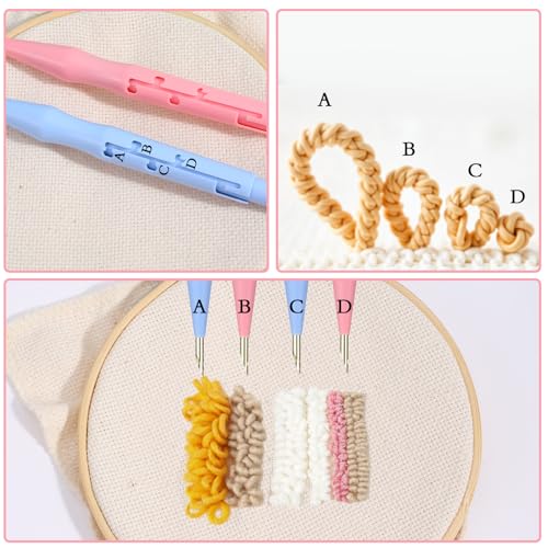 Image of Oruola 2 Pack Adjustable Punch Needle Tool, Needle Punch with Thread Guide, Felt Threading Needles for Embroidery Carpet DIY Handmade Crafts Sewing Applique Decoration,Blue, Pink