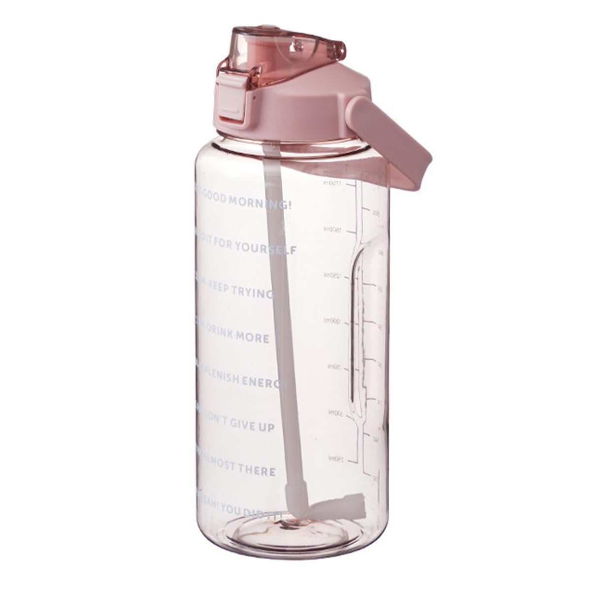 2 L Water Bottles Fitness Drinks Bottle Portable Large Capacity Cup Drinking Cup With Handle Sport Water-Bottles With Straw And Time Marker Leak Proof Drinks Bottle For Outdoor (Pink)