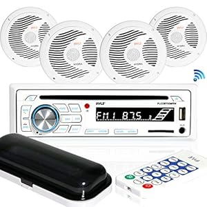 Marine Stereo Receiver Speaker Kit – In-Dash LCD Digital Console Built-in Bluetooth & Microphone 6.5” Waterproof…