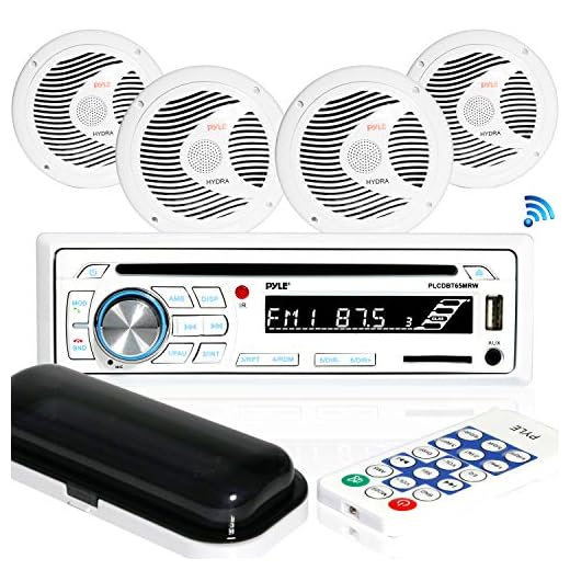Marine Stereo Receiver Speaker Kit - In-Dash LCD Digital Console Built-in Bluetooth & Microphone 6.5” Waterproof Speakers (4) w/ MP3/USB/SD/AUX/FM Radio Reader & Remote Control - Pyle PLCDBT85MRW