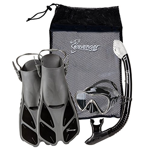 Seavenger Diving Dry Top Snorkel Set with Trek Fin, Single Lens Mask