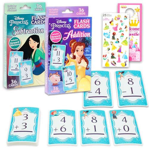 Disney Princess Math Games Set - Bundle with Addition and Subtraction Flash Cards for Boys, Girls | Disney Princess Learning Toys for Kids Ages 5-6