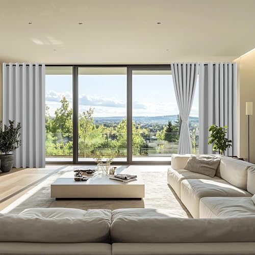 Image of NICETOWN Vintage Open Linen Weave Flax Wall to Wall Room Dividers Curtain for Patio Sliding Door, Off White, 100% Blackout Curtains 84 inch Long, Soundproof Window Treatment Drapes for Hall Room