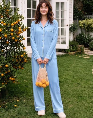 Image of SWOMOG Womens Pajamas Set Long Sleeve Sleepwear Button Down Nightwear Soft Cotton Pj Lounge Sets
