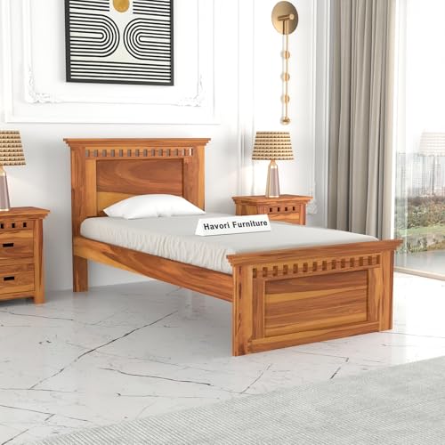 Image of Solid Sheesham Wood Single Size Bed Without Storage for Bedroom Living Room Single Cot for Home Wooden Palang for Hotel (Honey, Size 6 * 4)