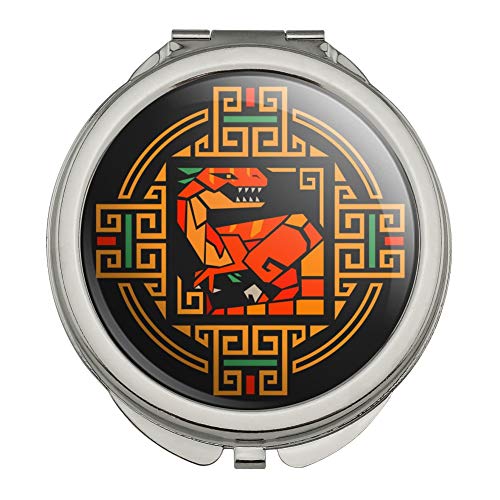 Geometric Velociraptor Raptor Dinosaur Aztec Mayan Style Compact Travel Purse Handbag Makeup Mirror