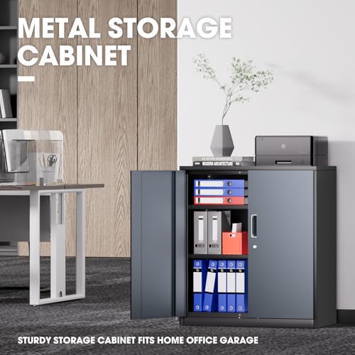 Image of DNA Motoring Metal Storage Cabinet, 36'' Locking Cabinet with 2 Doors and 2 Adjustable Shelves, Metal Cabinet Heavy Duty Utility Cabinet for Garage,Office,Home,Gym, Gray Black, TOOLS-00631-GY-BK