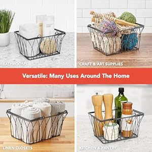 Spectrum Twist Wire Basket for Organizing (Medium, Black) - Sturdy Farmhouse Pantry Basket Storage with Handles - Wire Storage Basket Organizer for Kitchen, Shelf, Closet, Bathroom & More Spectrum Twist Wire Basket for Organizing Medium Black Sturdy Farmhouse Pantry Basket Storage with Handles Wire Storage Basket Organizer for Kitchen Shelf Closet Bathroom More
