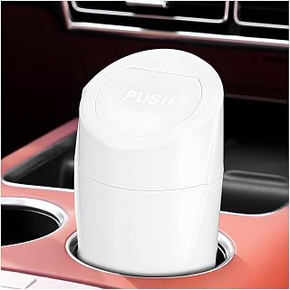 Car Trash Can Bin with Lid, Mini Leakproof Vehicle Side Door Cup Holder Trash Can with Lid, Multipurpose Organizer Portable Garbage Bin for Cup Holder Car Home Office (White)