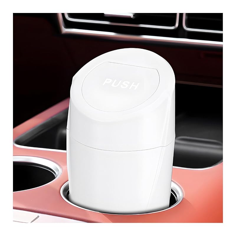 Lixeira automotiva com tampa para porta-copos, portátil, em plástico ABS branco Wevdn, 1 unidade