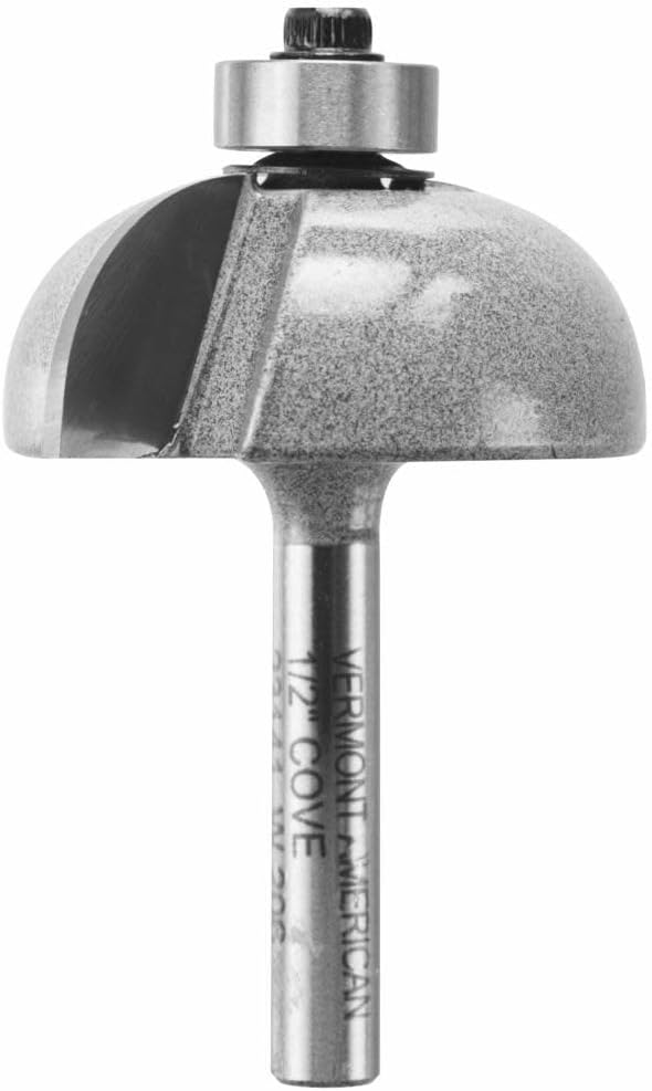 Vermont American 23141 1/2-Inch Radius Carbide Tipped Cove Router Bit, 1/2-Inch Ball Bearing 2-Flute 1/4-Inch Shank