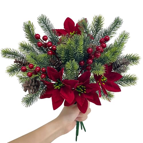 SHEPIN 4 Stück Künstliche Tannenzweige mit Weihnachtsstern u. Roten Beeren wie echt, Kunstblumen Weihnachten Zweige Weihnachtsblumen Künstlich Weihnachtsstrauß Weihnachtsgesteck Weihnachtszweige Deko SHEPIN 4 Stück Künstliche Tannenzweige mit Weihnachtsstern u. Roten Beeren wie echt, Kunstblumen Weihnachten Zweige Weihnachtsblumen Künstlich Weihnachtsstrauß Weihnachtsgesteck Weihnachtszweige Deko