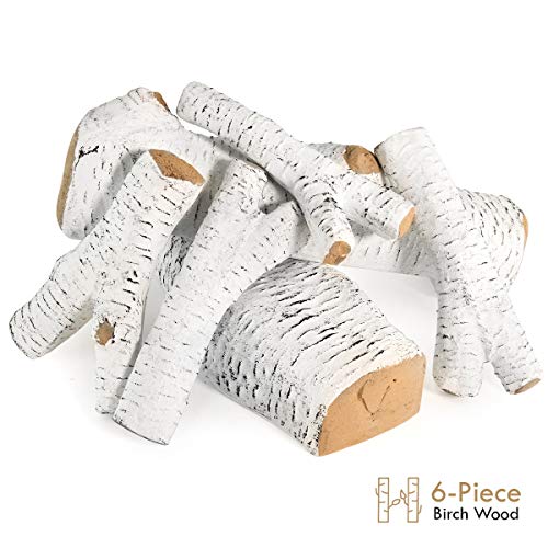 Avafort 6 Piece Gas Fireplace Logs Birch Wood Ceramic For Propane, Gas, Gas Inserts, Gel, Ethanol, Electric, Indoor, Outdoor Fireplaces (Birch Wood Large) #TOP2