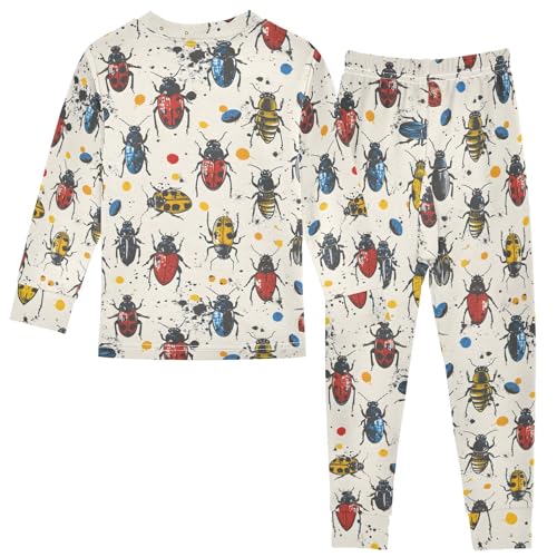 Pajama Sets Long Sleeve Beetle Pattern Print on Fabric Soft Comfy Sleepwear 2 Piece PJS 3-8T3