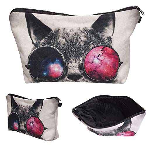 Makeup Bag Funny,Travel Cosmetic Bags Organizer Small Multifunction 3D Printing Toiletry Zipper Pouch Brushes Storage for Women Girls Purse (Cat)