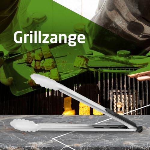 Amig - Fireplus Grillzange | Grillzubehör zum Kochen | Edelstahl | mit rutschfestem Gummigriff | Leicht Küchenzange | Hitzebeständig | Maßnahme: 34,5 cm