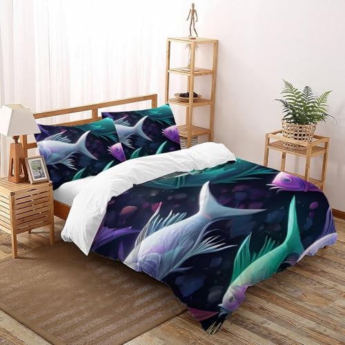 Housse de couette poisson vert imprimé 3D écailles microfibre - 2