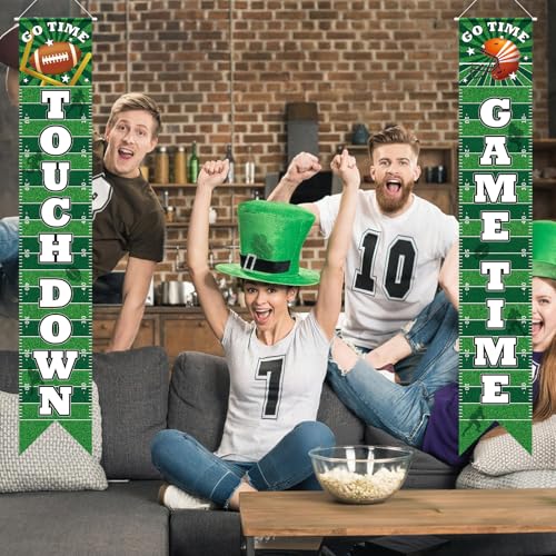 Image of Hooqict Football Banner Decorations Football Porch Sign Banners for Football Party Door Decorations Hanging Party Banner for Sport Theme Game Time Tailgate Party Supplies