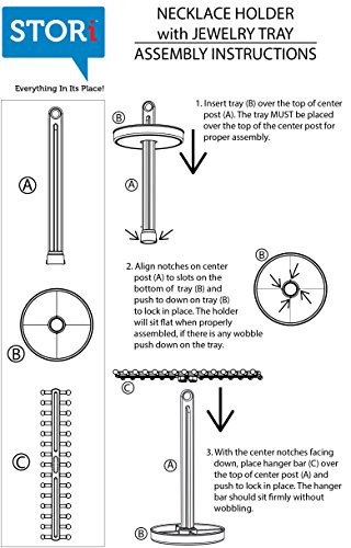 Clear Plastic Necklace Holder with 30 Individual Pegs and Divided Jewelry Tray