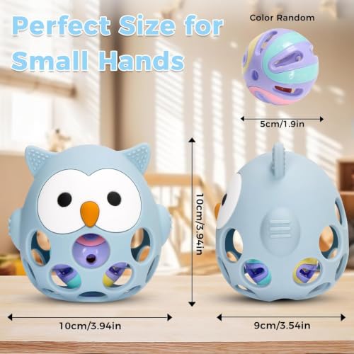 Image of PandaEar Rattle Teether for Babies 0-12 Months, Montessori Silicone Baby Teething Toy, BPA-Free Food Grade Freezer Safe Sensory Toy for Gum Relief & Motor Skills, Blue
