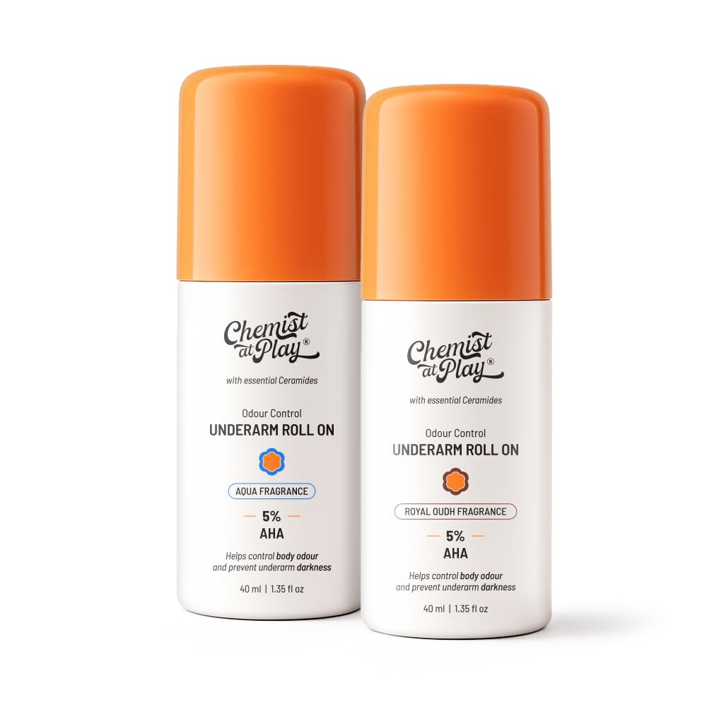 Chemist At Play UnderArm Roll-On Combo | Aqua & Royal Oudh Fragrance | 5% AHA, Lactic Acid & Mandelic Acid | Prevents Odour, Brightens & Exfoliates Underarms | For Sensitive Skin | 40ml (2-Pack)-image-9