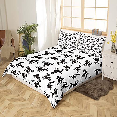 Loussiesd Motocross Rider Bedding Set for Kids Boys Child Extreme Sports Motorcycle Bedding Dirt Bike Motorbike Duvet Cover Boy Bedding Single 2Pcs - Image 2