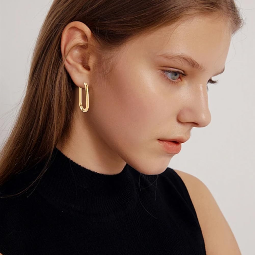 SUNNYCLUE 1 Box 8 works 4 Styles Huggie Earrings Stainless Steel Oval Hoop Earrings Golden Chunky Trendy Real 18K Gold Plated Hoop Findings for Jewellery Making Huggie Ear Rings DIY Crafts Women - Image 4