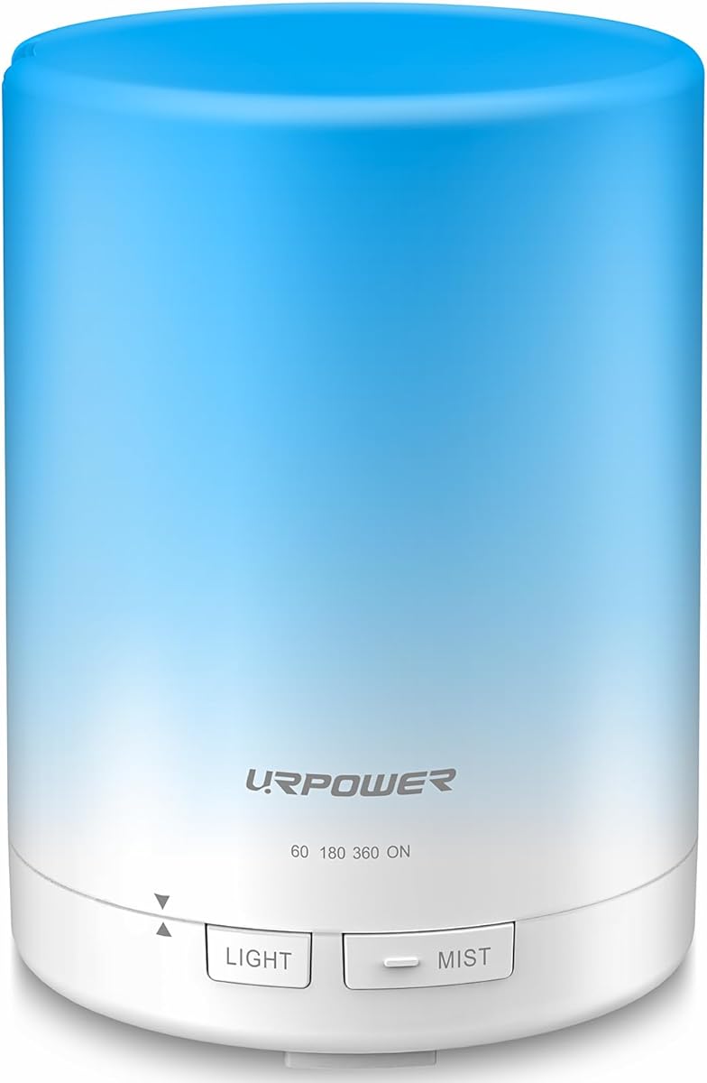 URPOWER 300ml Aromatherapy Essential Oil Diffuser Ultrasonic Air Humidifier AUTO Shut Off Scent Diffuser Night Light 7 Color Changing LED Lights and 4 Timer Settings for Bedroom Office Home