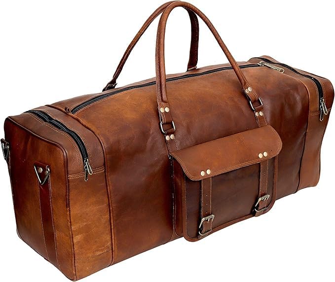 Leather Duffle Bag for Men Luggage Handmade Travel Bag Carry On Luggage Weekender Bags Overnight Gym Sports Cabin Holdall Bag For Airplanes Men And Women (34 Inch Brown) - Image 4