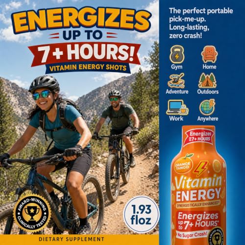 Image of Vitamin Energy Orange Tango Extra Strength Energy Shot, 48 Pack - Up to 7 Hrs, 260mg Natural Caffeine, Zero Sugar - Green Tea Extract, Immune Support, B12 B6 Niacin, 1.93 fl oz, Keto Vegan