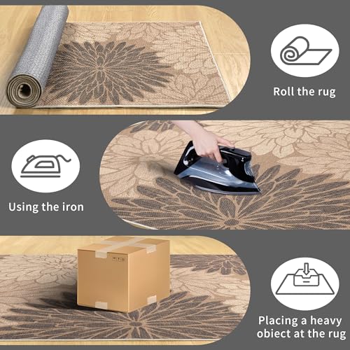 Image of Floral Easy Jute Rug 3x5 Outdoor Entryway Rug Washable Area Rugs for Living Room Bedroom Non Slip Neutral Farmhouse Indoor Outdoor Carpet for Backyard Patio Office