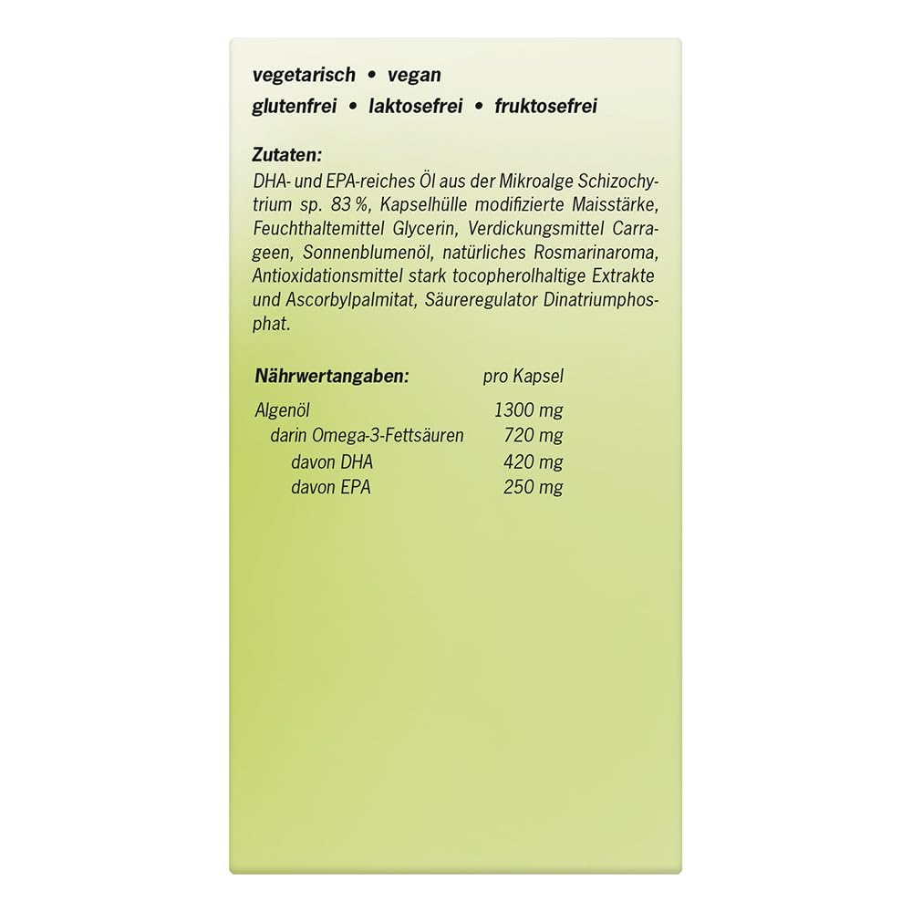 Alsiroyal Algenöl 1300 Omega-3 · hochdosiert 420mg DHA+250mg EPA pro Kapsel | 55% pflanzliches Omega-3 · vegane Alternative zu Fischöl · top Geschmack · stark für Herz, Augen, Gehirn · laborgeprüft