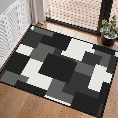 2x3 Washable Rug Non Slip Small Modern Geometric Entryway Area Rug Abstract Indoor Door Mat Ultra Thin Linen-Look Throw Rugs for Bathroom Kitchen Entr