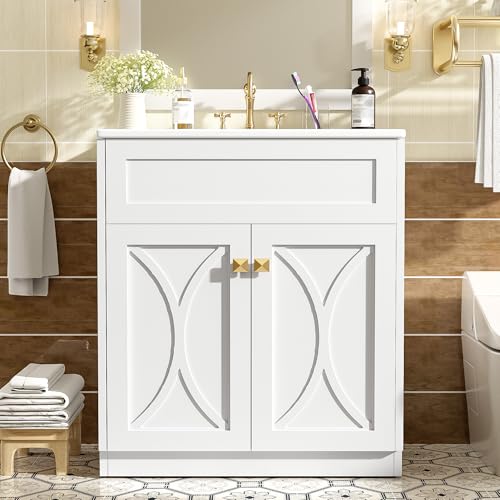 Virubi 30'' Bathroom Vanity with Ceramic Sink, Modern Storage Cabinet