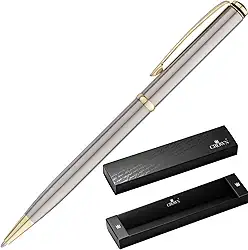 Caneta Crown Sigma Esferográfica de Metal Detalhes Dourados (Prata)