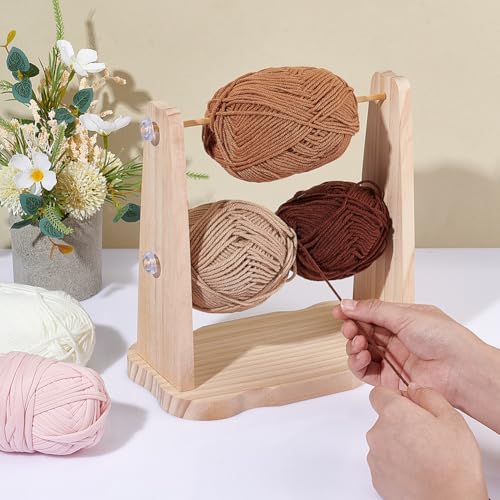 Image of PH PandaHall Wooden Crochet Yarn Holder Double Revolving Knitting Yarn Storage Handmade Yarn Spinner Portable Yarn Ball Holder Ribbon Holder for Wreath Mesh Crochet Thread Sewing Craft Yarn Tool Spool