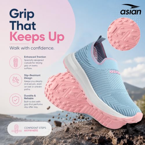 Image of ASIAN Breeze-04 Women's Slip-On Walking Shoes | Lightweight Knit Sneakers with Memory Foam Comfort | Casual, Travel