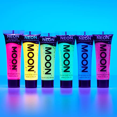 Moon Glow - Blacklight Uv Glitter Face & Body Gel - 0.42Oz Set Of 6 - Blacklight Face Paint - Glows Brightly Under Blacklight #TOP2