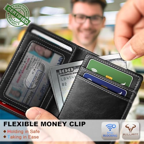 Image of BULLIANT Slim Wallet For Men 12Cards,Magnetic Flip Build-in Money Clip Airtag Compatible-RFID Blocking