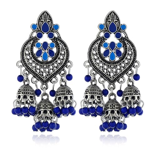 Boho Chandellier Jhumka Statement Dangle Earrings for Women Vintage Large Flower Ball Bead Tassel Drop Dangling Earring Indian Bollywood Jewelry Holiday Festival Christmas