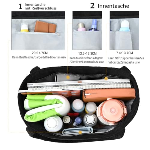 Tote Bag Damen Shopper Cord Tasche Groß Beuteltasche Schultertasche Mit ReißVerschluss,Stoff Umhängetasche Handtasche Für Schule Arbeit Büro Reisen Einkaufen Alltag,Geschenk für Damen