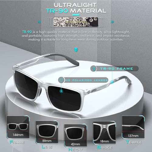 Image of ATTCL Men's Polarized Sunglasses UV400 Protection, Square TR90 Frame for Driving, Golf, and Outdoor Activities