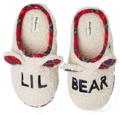 Dearfoams Lil Bear Memory Foam Boys Girls Plaid Clog Slippers (11/12)