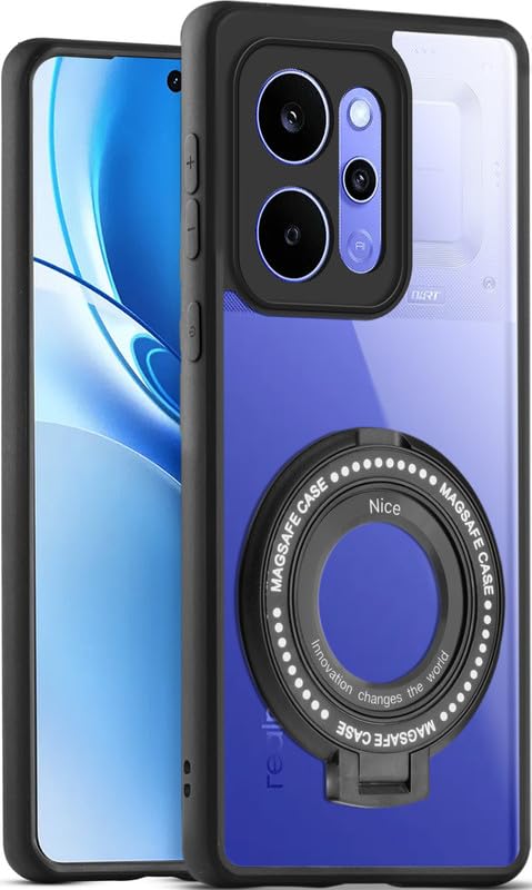 Image of Mr. Case Back Cover for Realme P4 Power 5G with Transparent Back & Kickstand | Clear Hard Back with Silicone Frame - Black