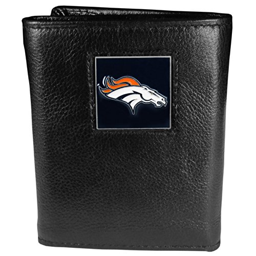 NFL Siskiyou Sports Mens Denver Broncos Deluxe Leather Tri-fold Wallet Packaged in Gift Box One Size Black