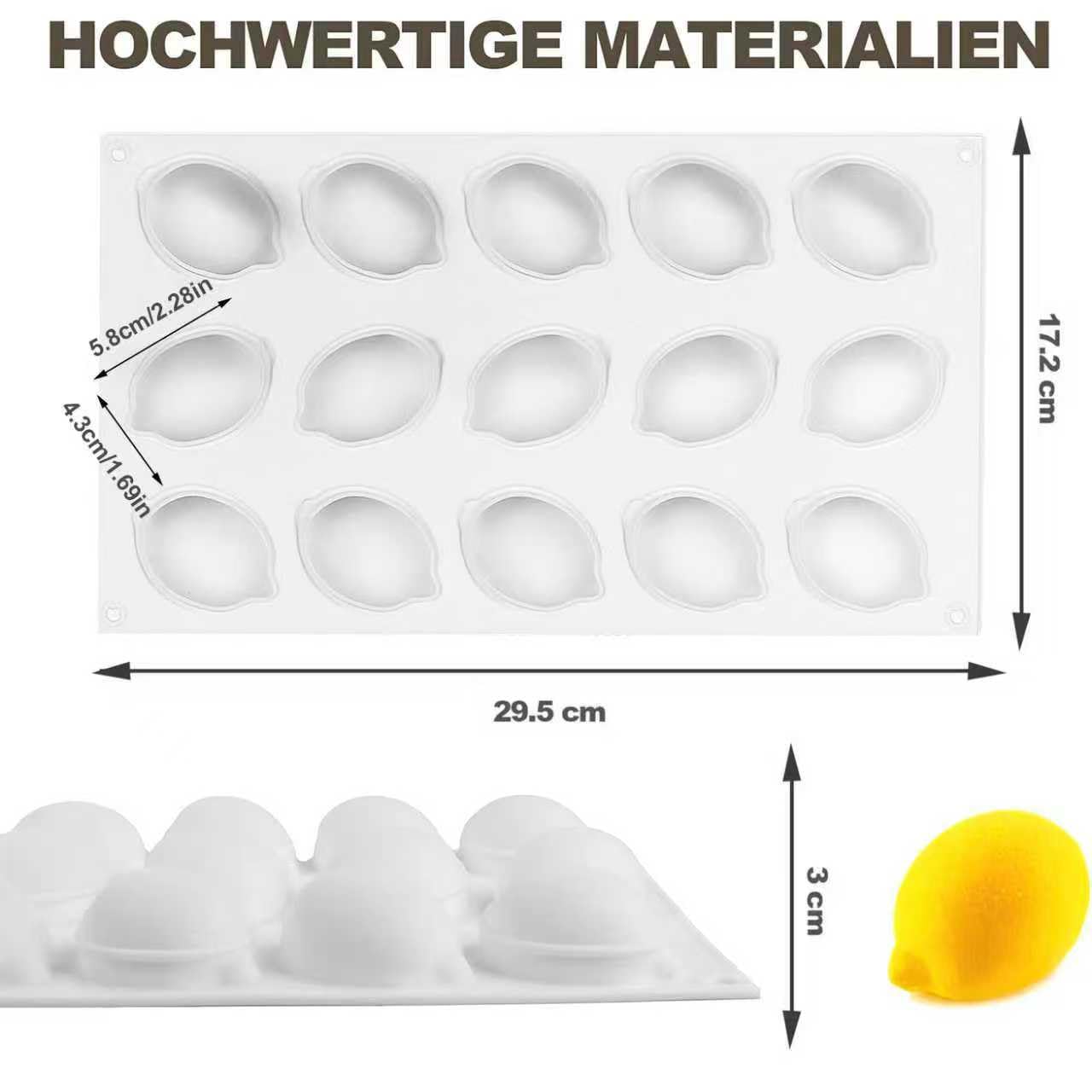 Forma silikonowa w kształcie cytryny - Forma do cytryn - 15 otworów - 3D - Forma silikonowa - Do brownie, ciast, musów, deserów, budyniu