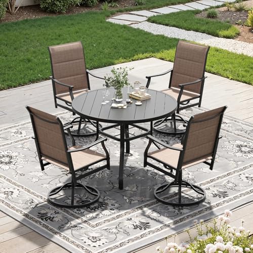Image of Soohow Outdoor Dining Set for 4, 5-Piece Round Table Patio Dining Set, 4 x Swivel Patio Chairs and 1 x 41 Round Outdoor Dining Table, for Poolside, Backyard and Proch