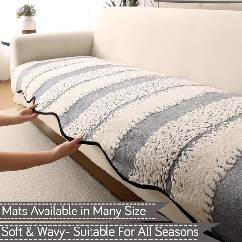 Image of HOKIPO Luxury Wavy Anti Slip Plush Sofa Cover Mat | Make Your Own Sofa Cover Set, Mat Length 90(D) x 120(L) cm, Pewter Grey (AR-5982-GRY)