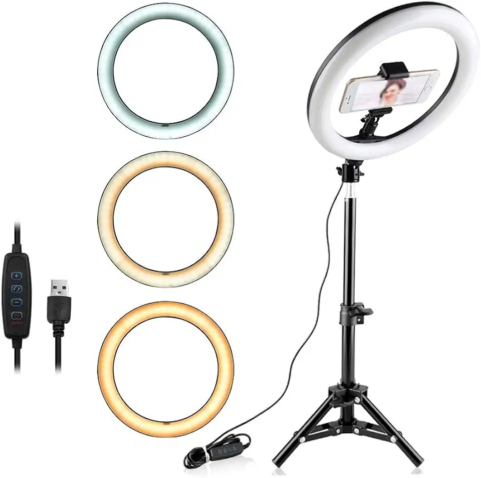 Iluminador LED Ring Light 26cm para Maquiagem Fotos com tripé e suporte celular